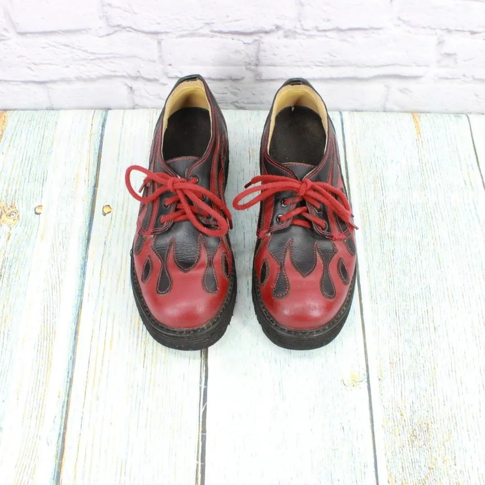 Sha Sha Red Leather Lace Up Tribal Flame Platform Shoes Size 7.5 - Picture 5 of 9